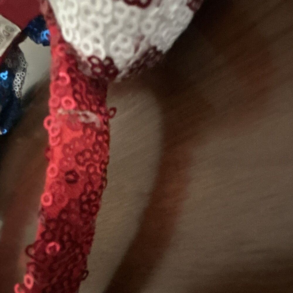 Disney Minnie Mouse USA Sequined Ears Bow Headband Striped Red/White/Blue - Picture 14 of 16